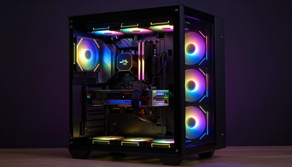 RGB lighting effects in gaming PC case